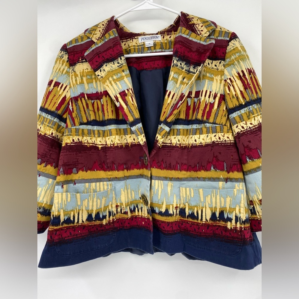 Pendleton Women's Size 14
Blazer Ikat Tribal Multi colored A-line Cotton Blend